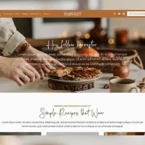 Image showing the home page of Harvest, a WordPress theme for food blogs by Gadabout Studio