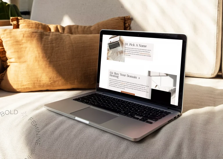 Image showing a laptop on a couch. The laptop shows an article from Gadabout Studio. Behind it is an ochre pillow.